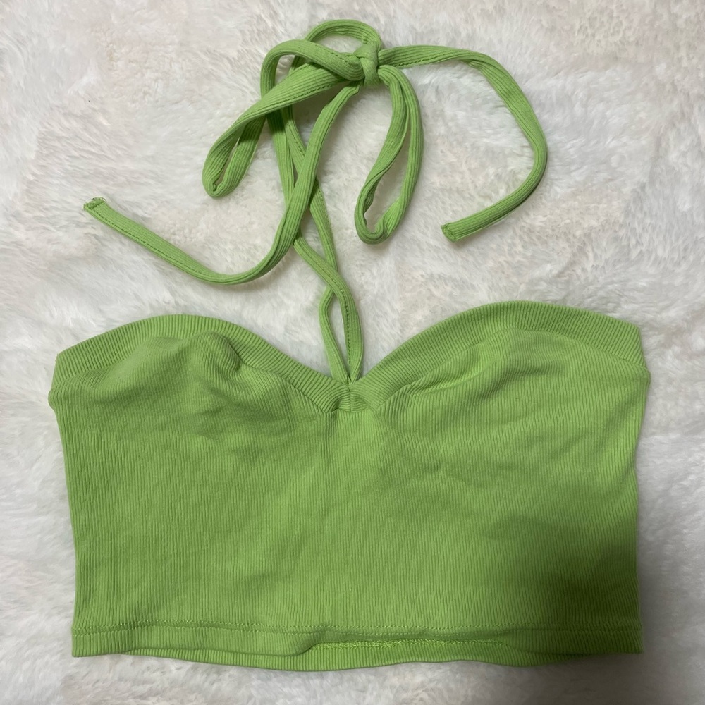 Zara Lime Green Crop Halter Top Size Medium